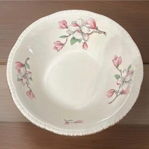 Homer Laughlin Scalloped Edge Serving Bowl Magnolia Floral Gold Trim 1954 MCM